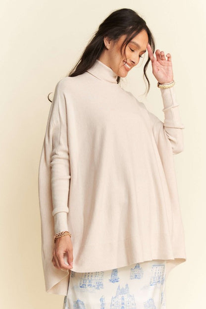 High-Low Turtleneck Long Sleeve Knit Top