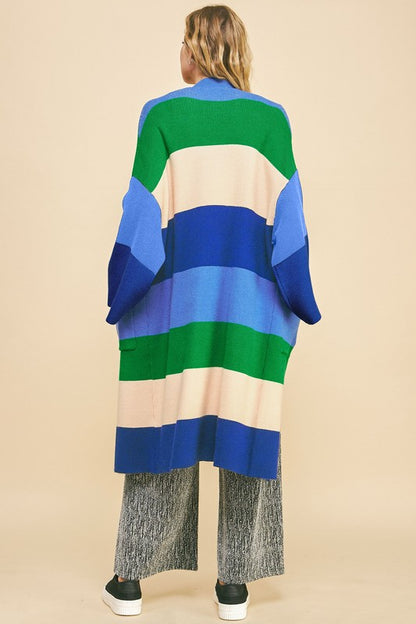 Color Block Kimono Sleeve Open Front Cardigan