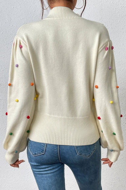 Trim Mock Neck Long Sleeve Pullover Sweater