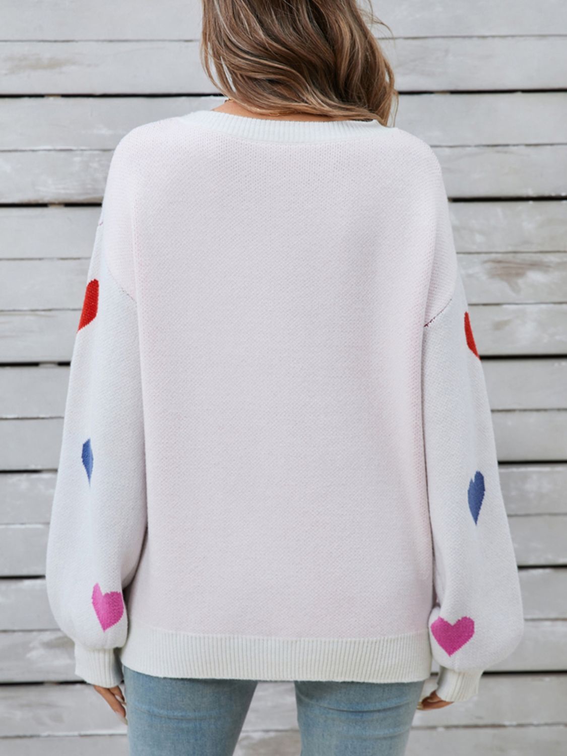 Heart Round Neck Long Sleeve Sweater