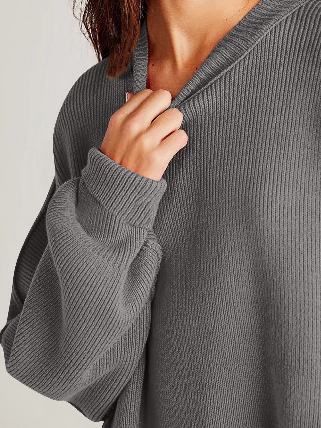 Side Slit Round Neck Long Sleeve Sweater