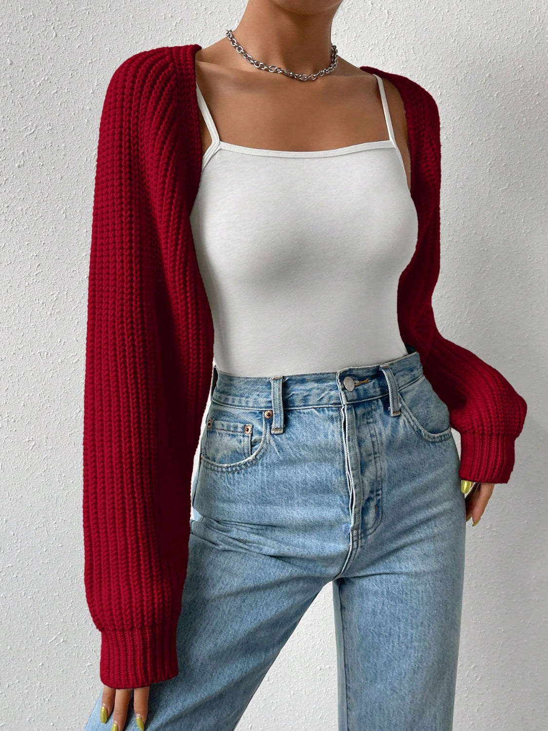 Open Front Long Sleeve Cropped Cardigan