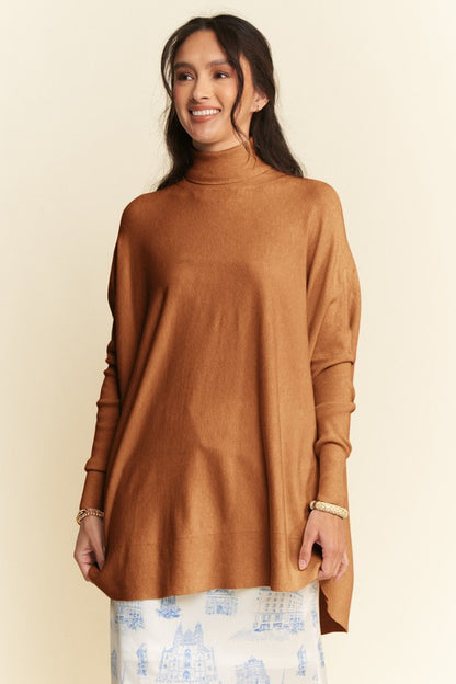 High-Low Turtleneck Long Sleeve Knit Top