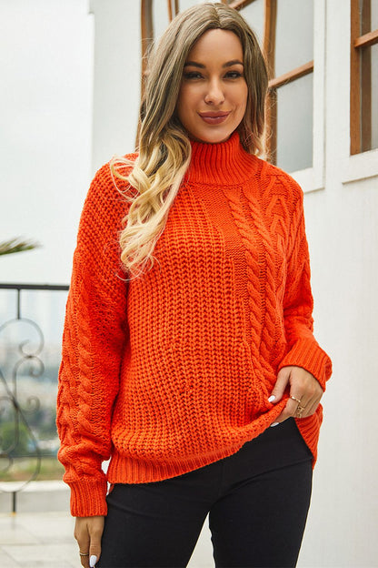 Cable-Knit Turtle Neck Long Sleeve Sweater