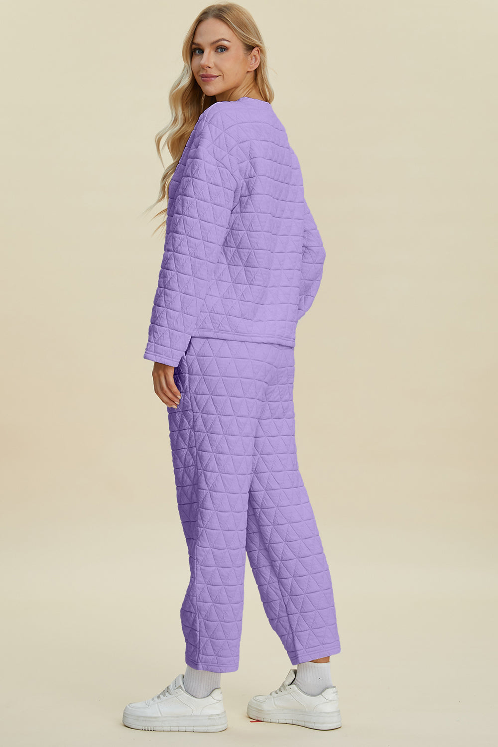 Textured Round Neck Long Sleeve Top and Pants Set