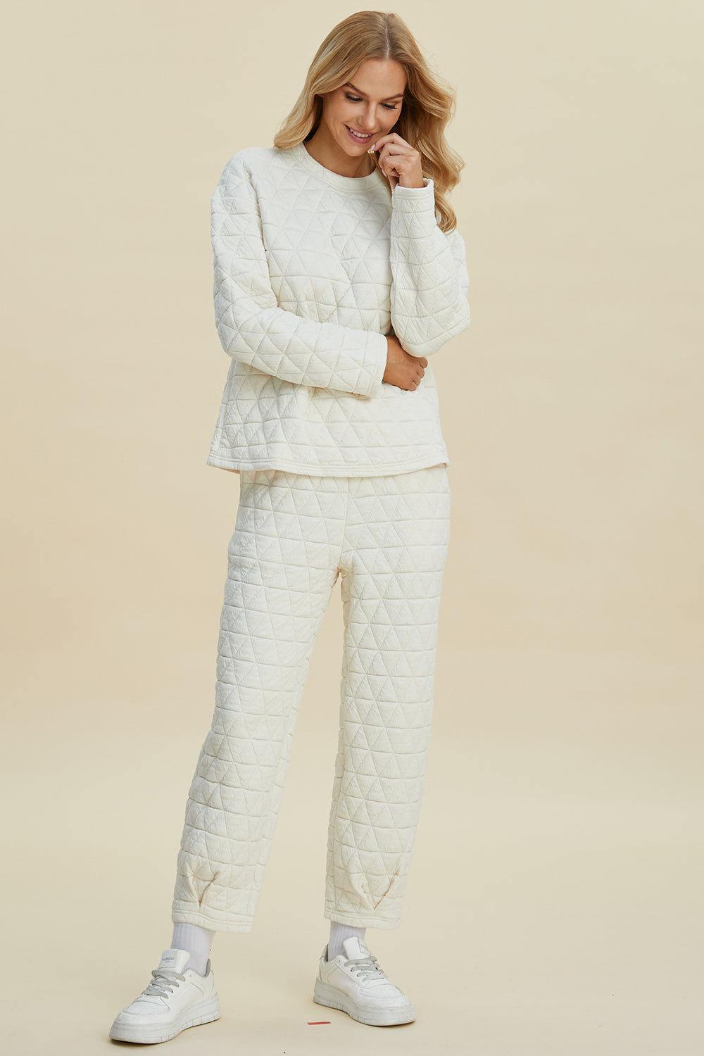 Textured Round Neck Long Sleeve Top and Pants Set