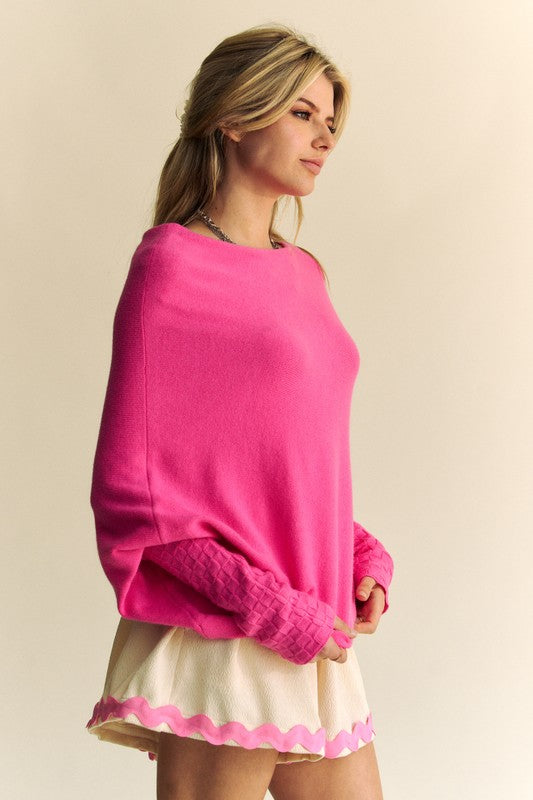 Solid Color Batwing Sleeve Sweater