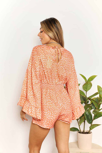 Print Flare Sleeve Surplice Romper