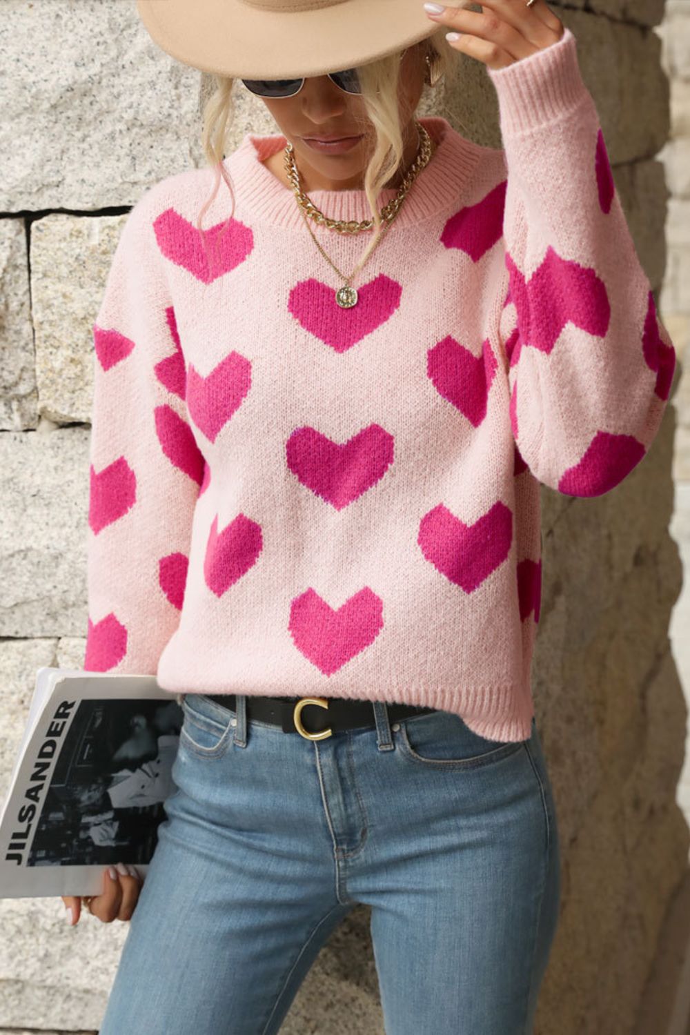 Heart  Dropped Shoulder Sweater