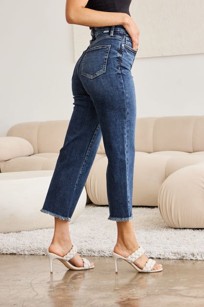 Tummy Control High Waist Raw Hem Jeans