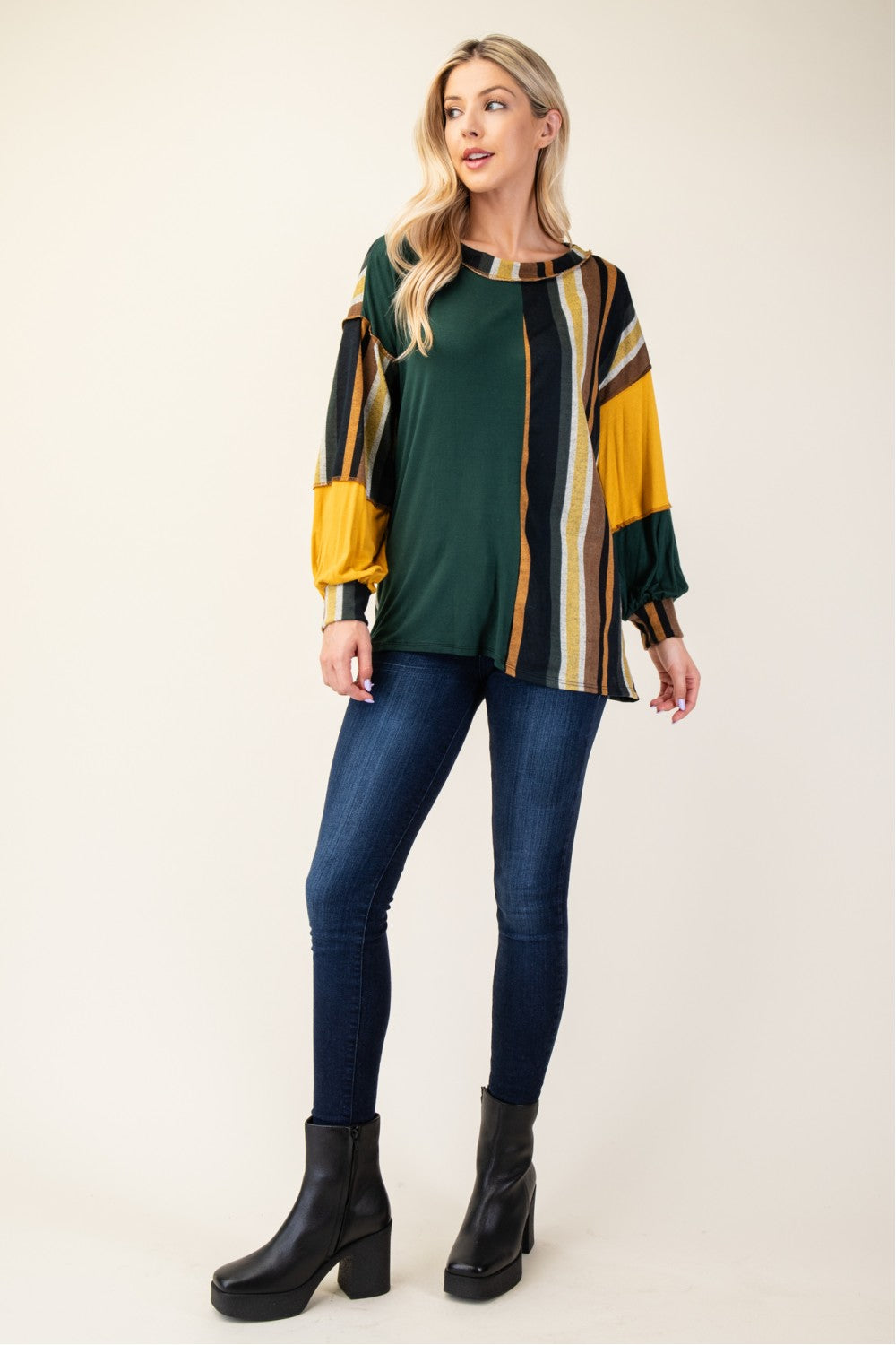 Striped Color Block Long Sleeve Tops