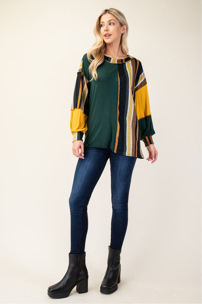 Striped Color Block Long Sleeve Tops