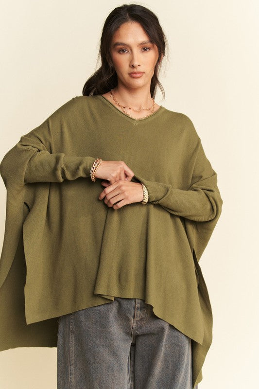 High-Low Side Slit Batwing Sleeve Top