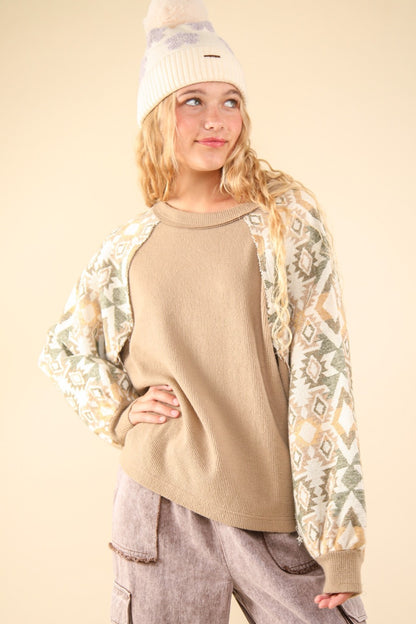 Print Long Sleeve Round Neck Knit Top