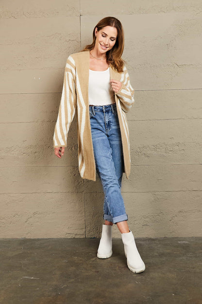 Two-Tone Open Front Fuzzy Longline Cardigan