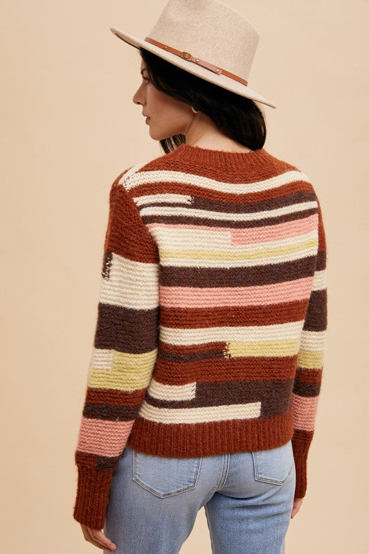 Color Block Round Neck Long Sleeve Sweater