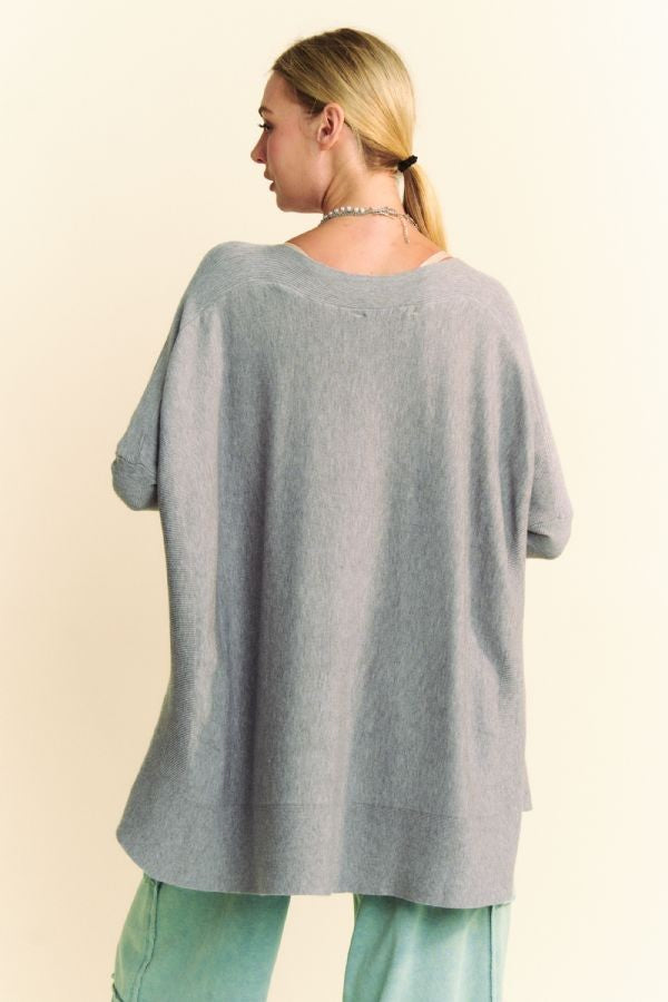 Round Neck Dropped Shoulder Long Sleeve Knit Top