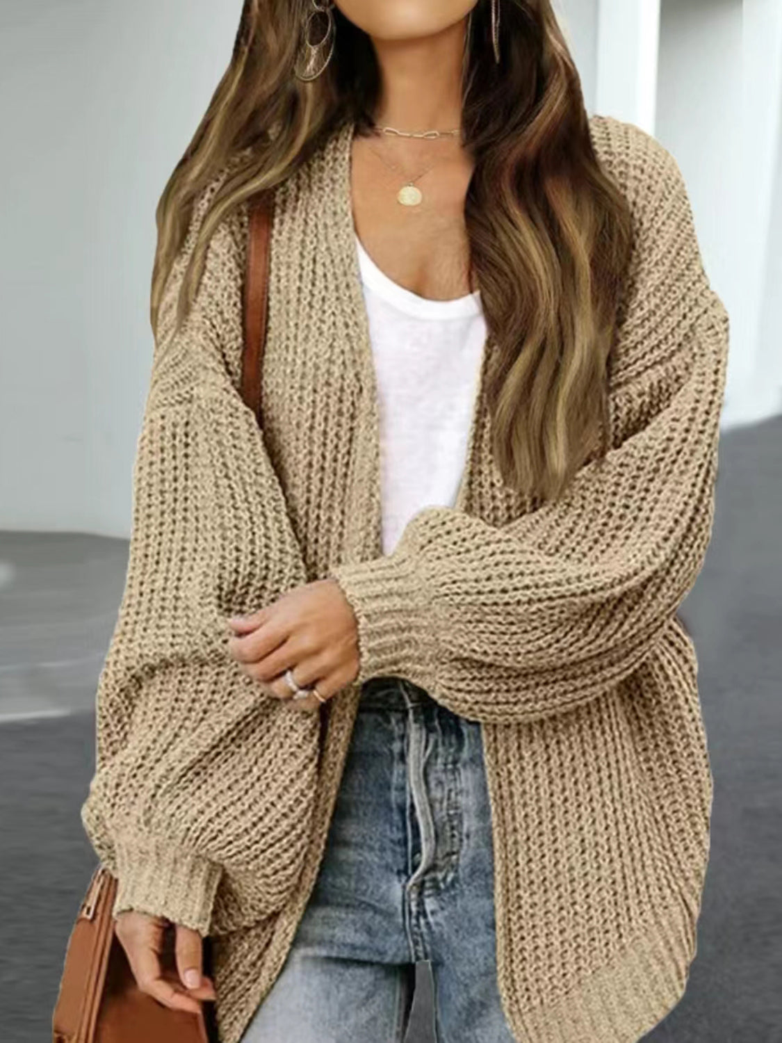 Drop Shoulder Balloon Sleeve Cardigan