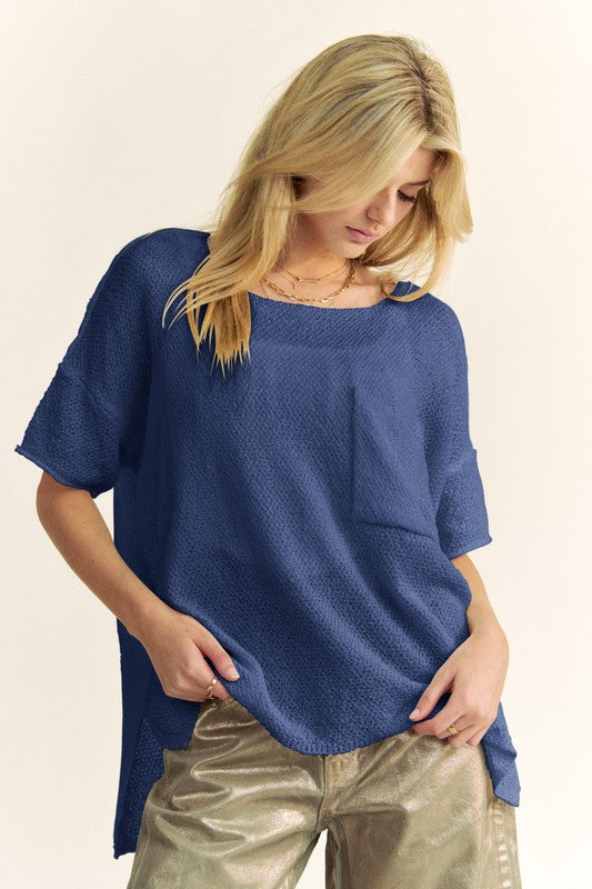 High-Low Round Neck Knit Top