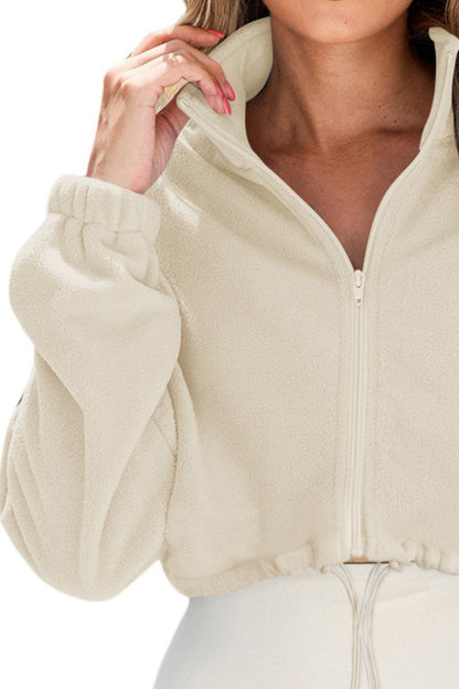 Drawstring Zip Up Dropped Shoulder Sweater