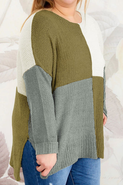 Plus Color Block Round Neck Sweater