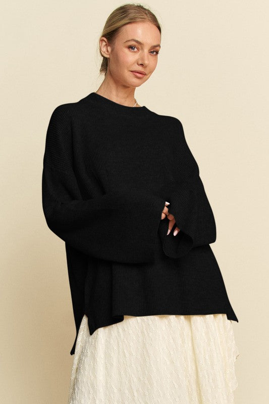 High-Low Round Neck Drop Shoulder Sweater