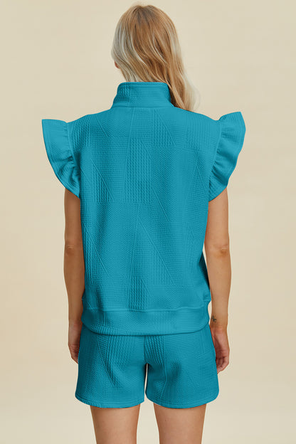 Textured Flounce Sleeve Top and Shorts Set