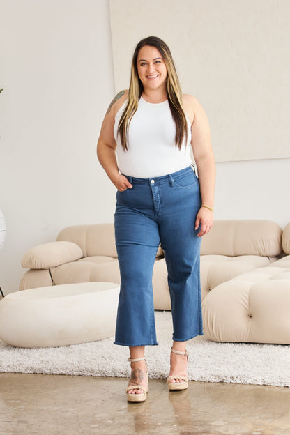 Crop Tummy Control High Waist Raw Hem Jeans