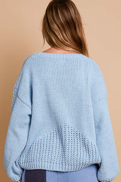 Crochet Flower Round Neck Dropped Shoulder Sweater