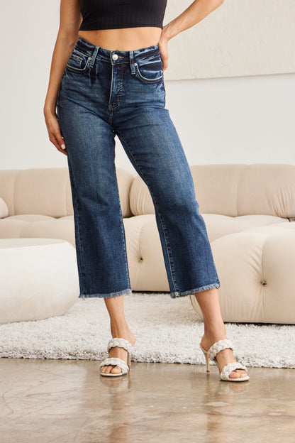 Tummy Control High Waist Raw Hem Jeans