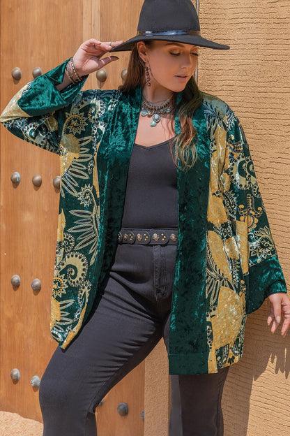 Plus Open Front Bohemian Style Long Sleeve Cardigan