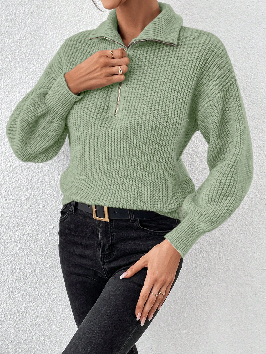 Half Zip Dropped Shoulder Sweater