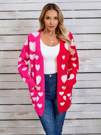 Heart Open Front Long Sleeve Cardigan