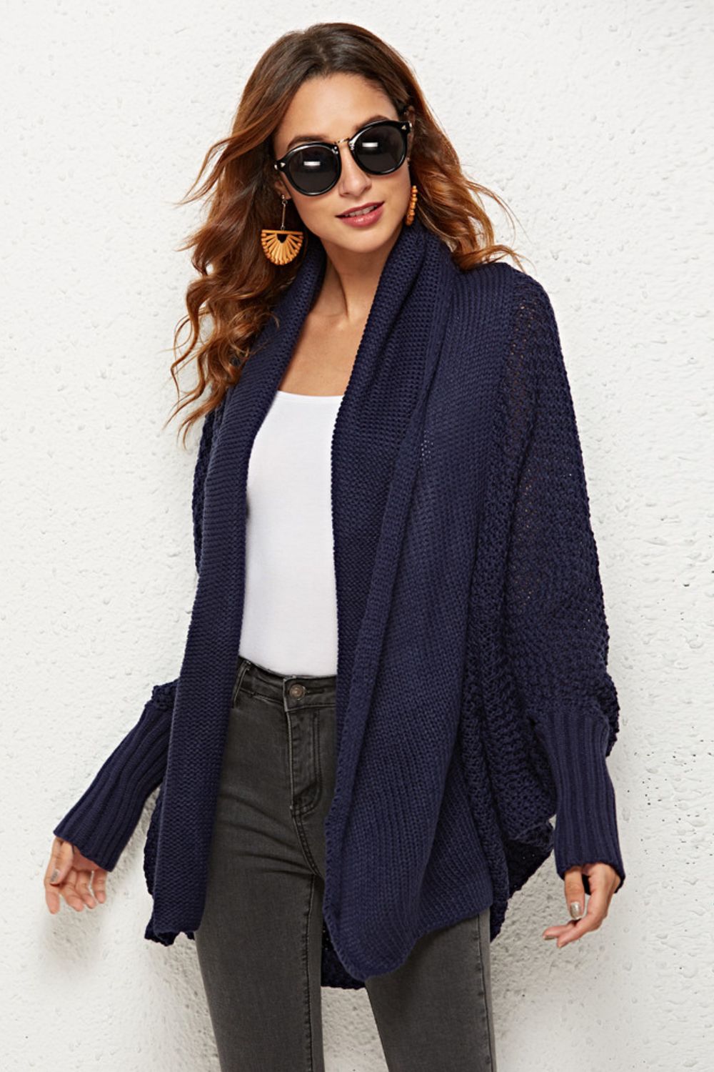 Open Front Dolman Sleeve Longline Cardigan