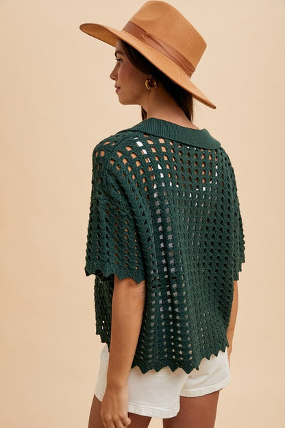 Openwork Johnny Collar Knit Cover Up