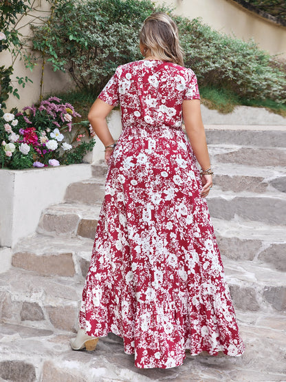 Plus Slit Print V-Neck Maxi Dress