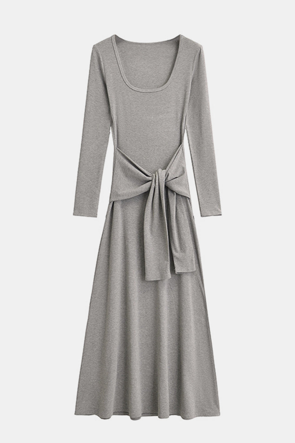 Tied Scoop Neck Long Sleeve Maxi Dress