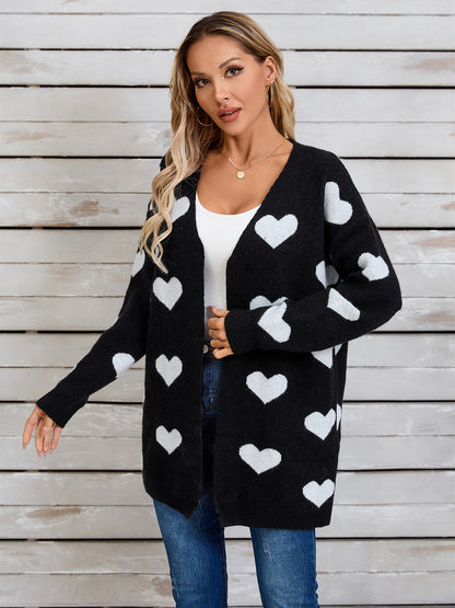 Heart Open Front Long Sleeve Cardigan