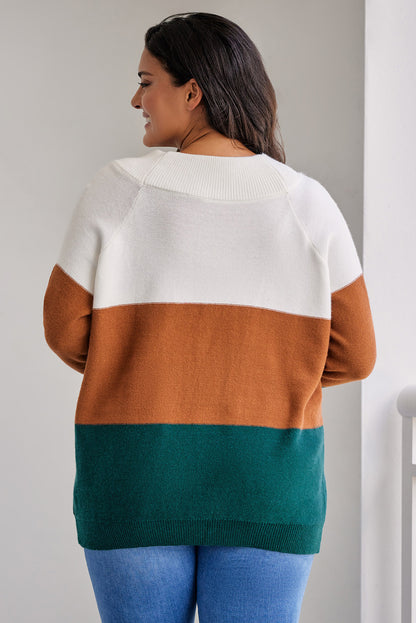 Plus Color Block Long Sleeve Sweater