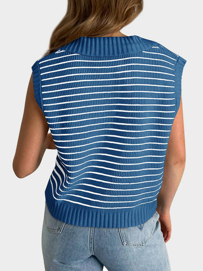 Collared Neck Striped Sweater Vest