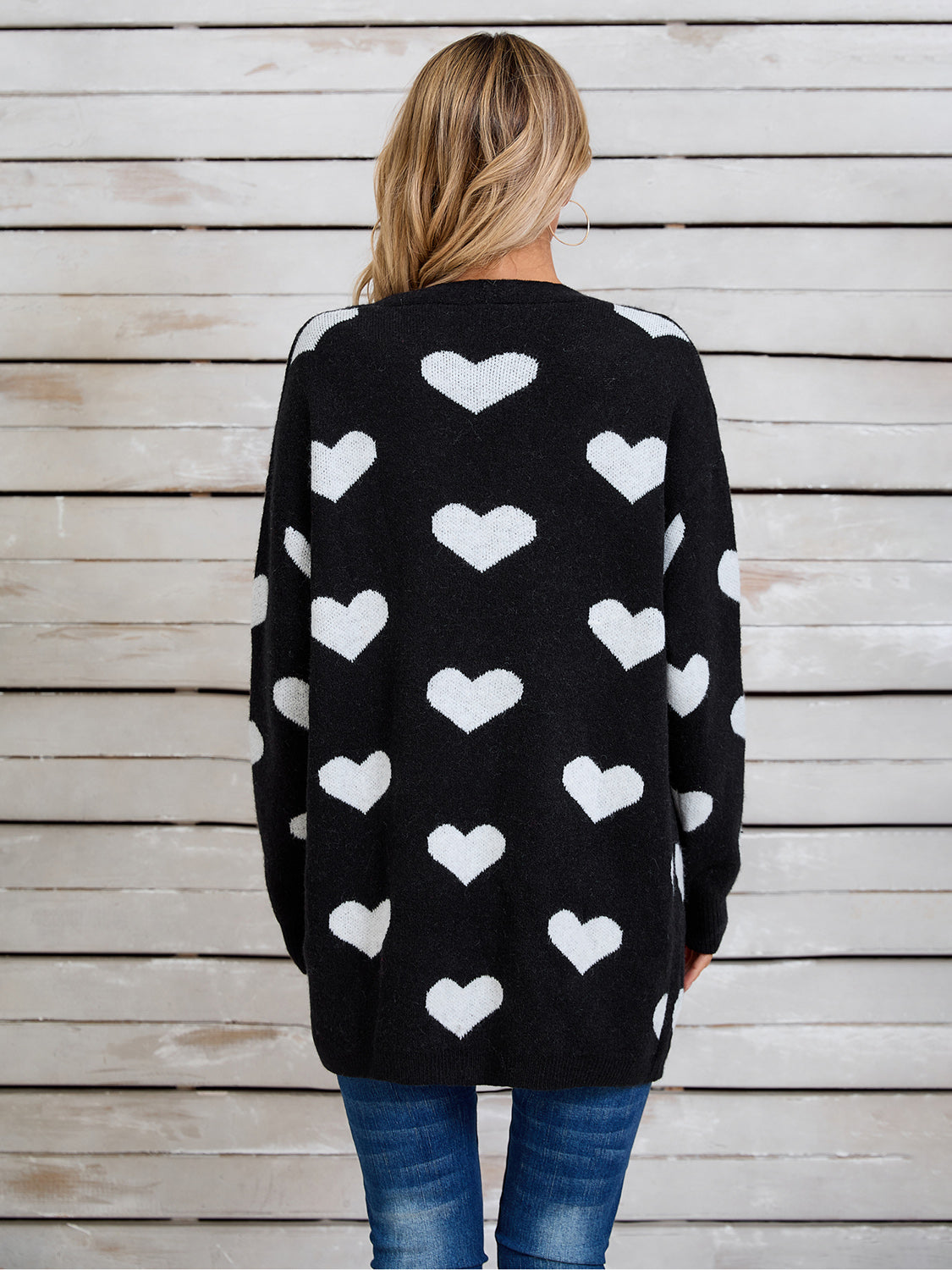 Heart Open Front Long Sleeve Cardigan