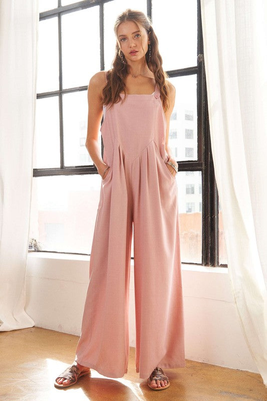 Square Neck Wide Leg Overalls with Pockets