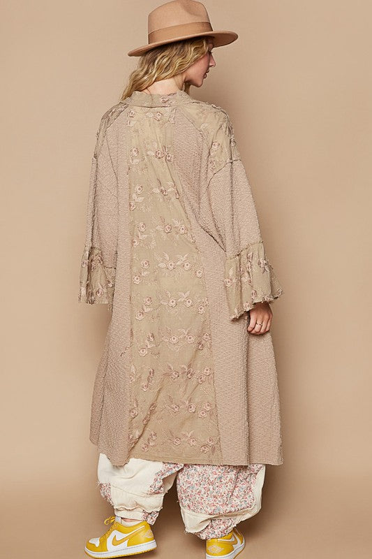 Flower Lace Trim Open Front Longline Cardigan