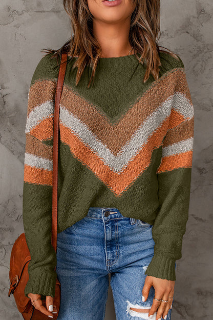 Contrast Round Neck Dropped Shoulder Sweater