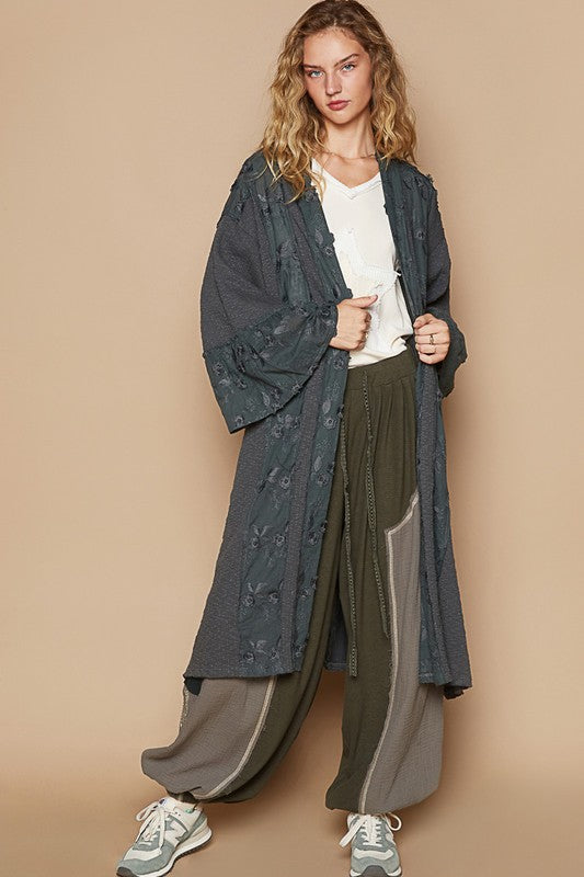 Flower Lace Trim Open Front Longline Cardigan