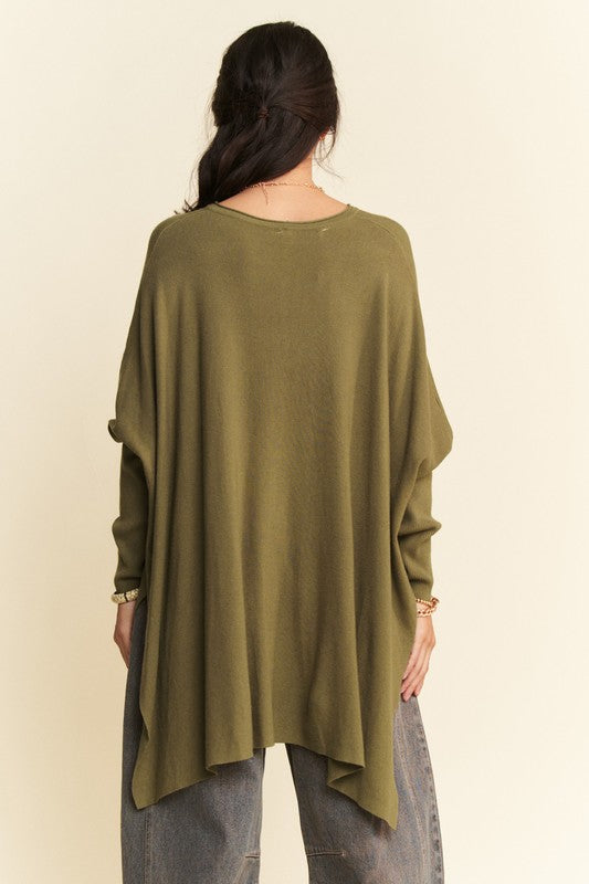 High-Low Side Slit Batwing Sleeve Top