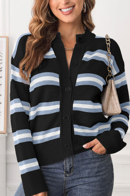 Striped Button Down Long Sleeve Cardigan