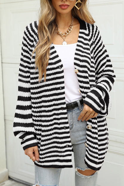 Striped Button Up Long Sleeve Cardigan