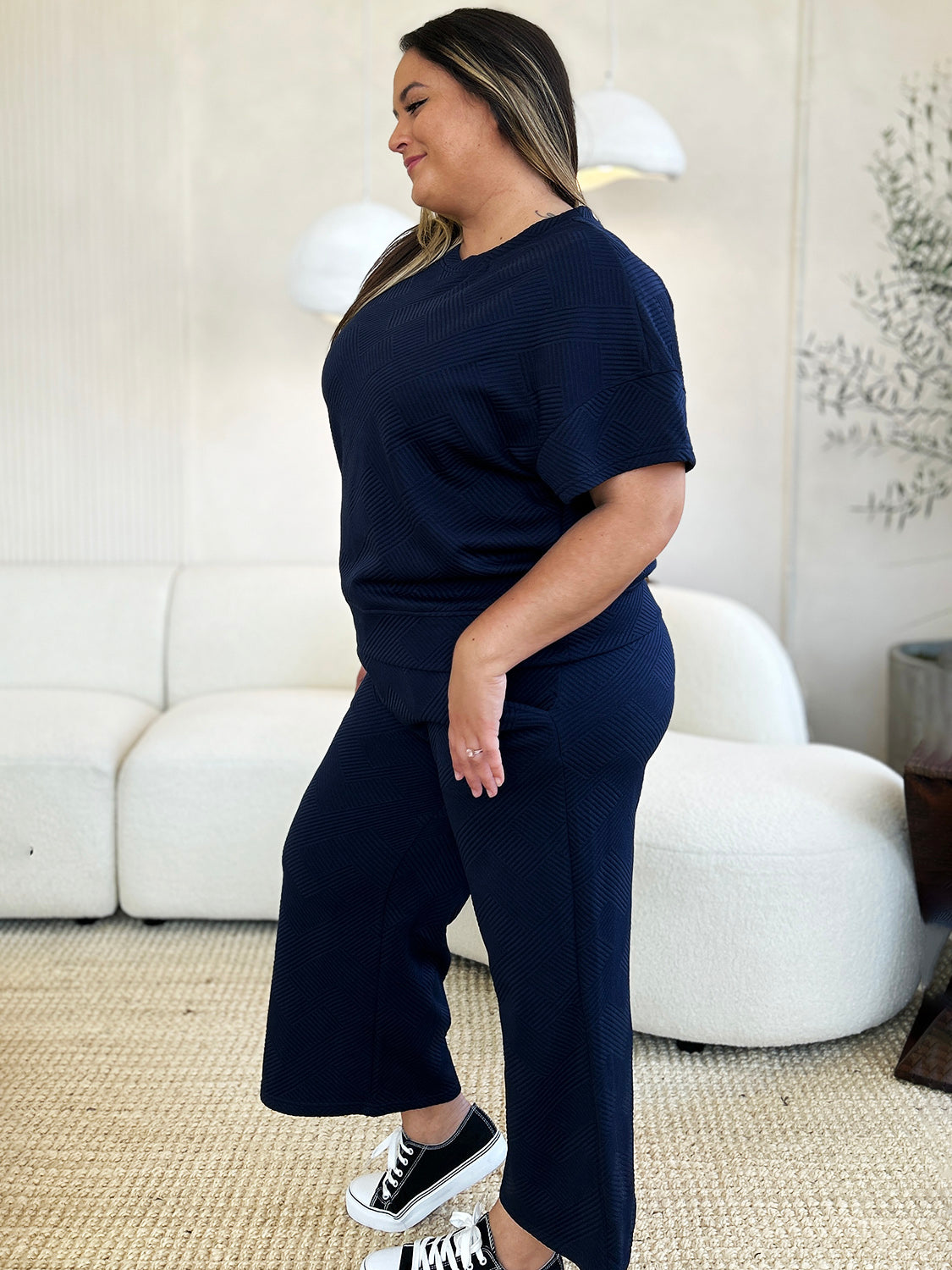 Textured Short Sleeve Top and Pants Set