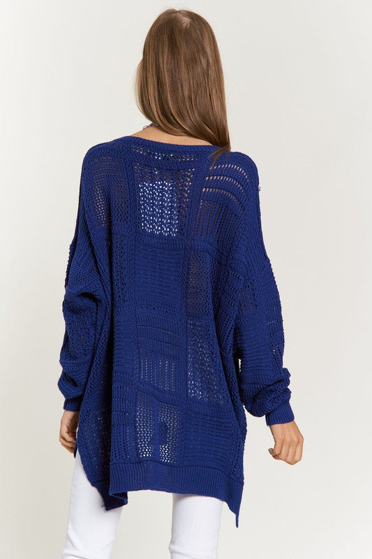 Openwork Side Slit Drop Shoulder Knit Cover Up